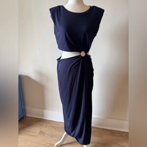 Navy Sleeveless Dress with Side Knot